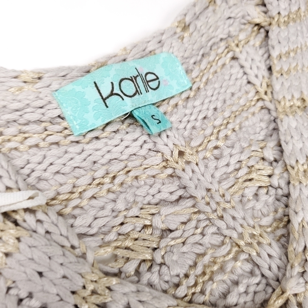 Karlie Tan Gold Striped Cable Knit Long Sweater Sz S - Picture 7 of 16